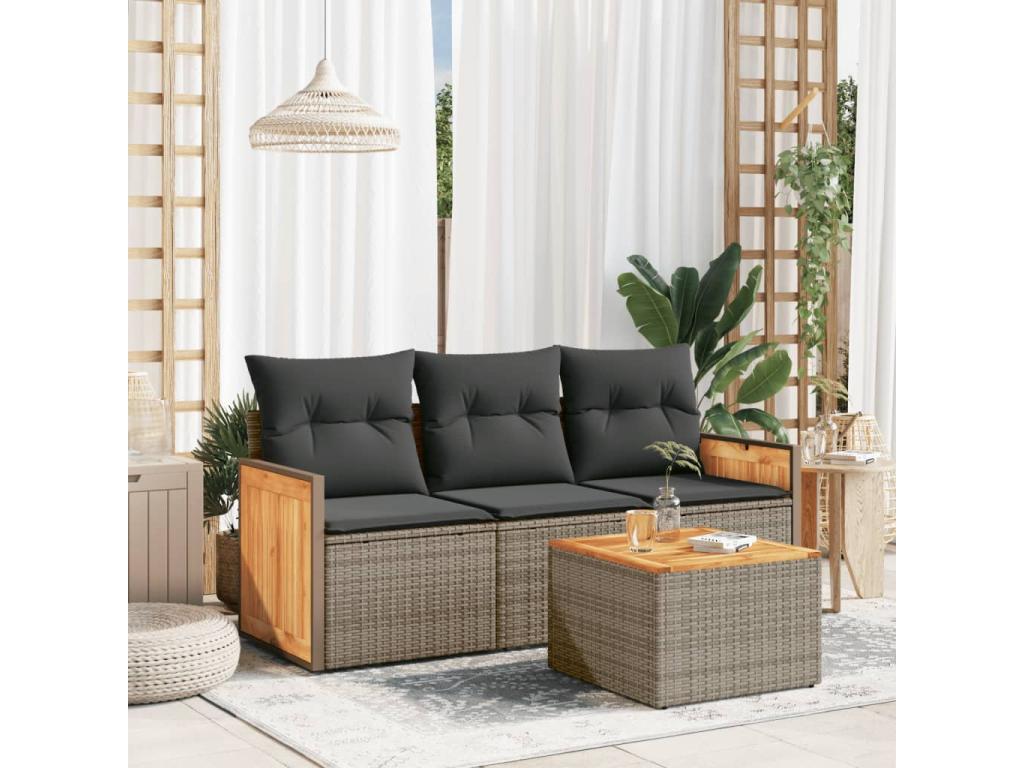 Set di mobili da esterno in vimini intrecciato in resina grigia - dlz1766569485313