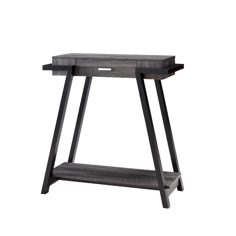 Wooden Console Table with Angled Leg Support and Drawer,Black and Gray