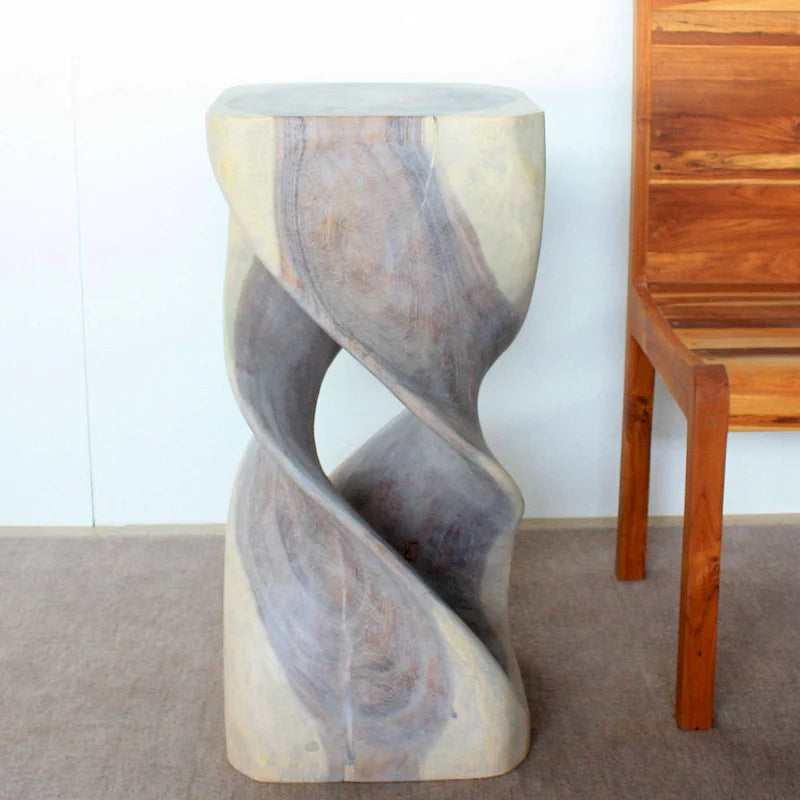 Tavolo sgabello doppio in legno Haussmann, 14 pollici quadrati x 30 pollici di altezza, grigio olio - 14 x 14 x 30