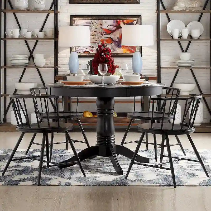 Tavolo da pranzo rotondo con piedistallo Wilmington nero di iNSPIRE Q Classic - Tavolo da pranzo
