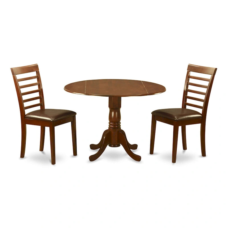 Set da tavolo moderno da 3 pezzi East West Furniture: tavolo rotondo con ribaltina e 2 sedie da pranzo da cucina, mogano (opzione posti a sedere)