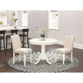 East West Furniture Dining Table Set- A Round Kitchen Table and Light Beige Linen Fabric Chairs, Linen White (Pieces Options)