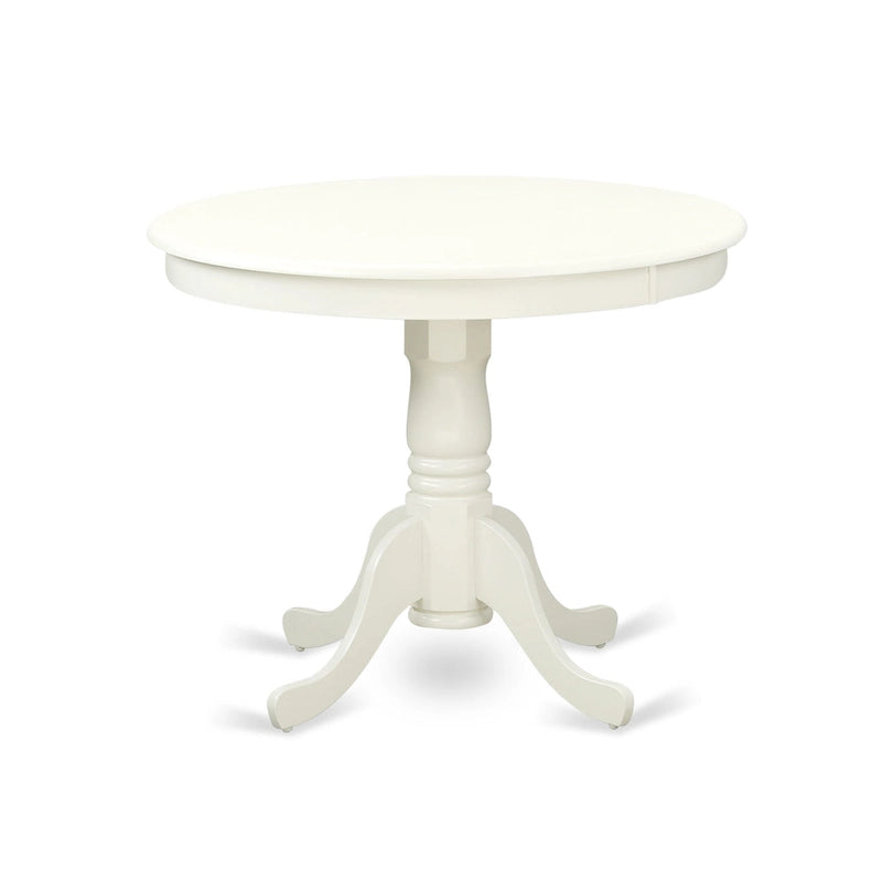 Set da pranzo East West Furniture: tavolo da cucina rotondo e sedie in tessuto di lino beige chiaro, lino bianco (opzioni pezzi)