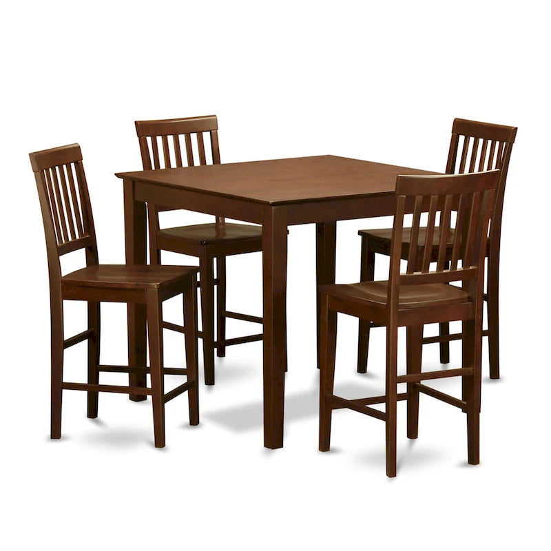 Set da pranzo East West Furniture da 5 pezzi, altezza bancone: tavolo quadrato e 4 sedie da cucina, mogano (opzioni per il tipo di seduta)