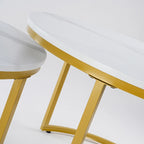 Tavolino da caffè moderno Nugzar rotondo con struttura ad incastro in metallo in stile dorato, set da 2