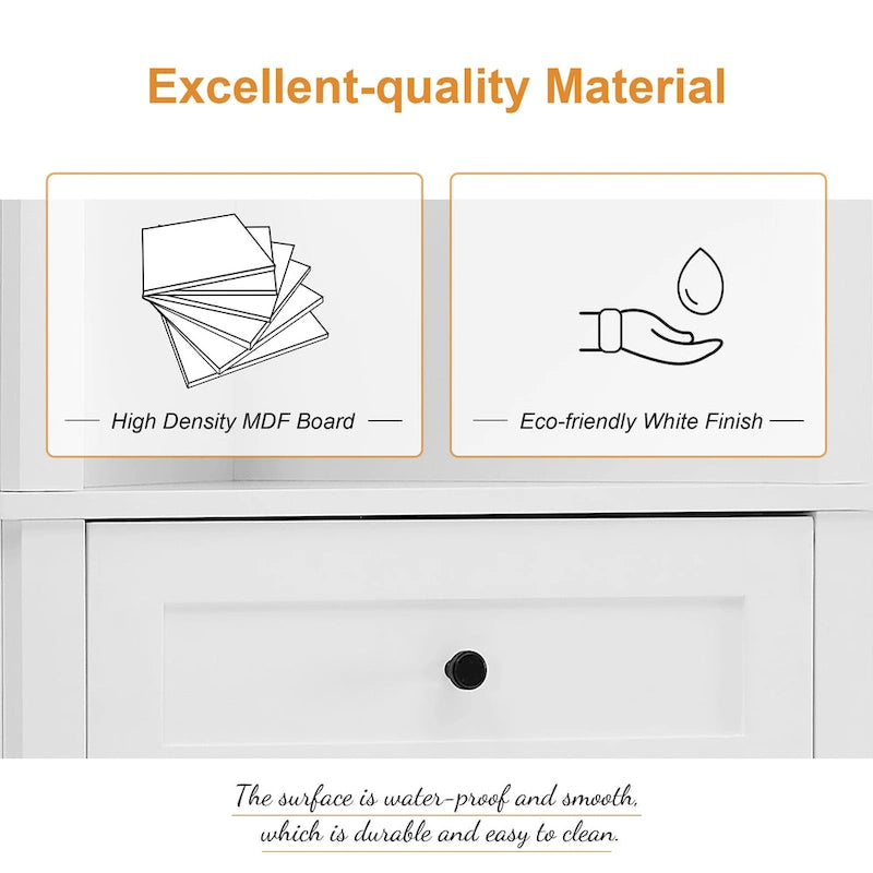 Mobiletto alto triangolare con 3 cassetti e ripiani regolabili per bagno,