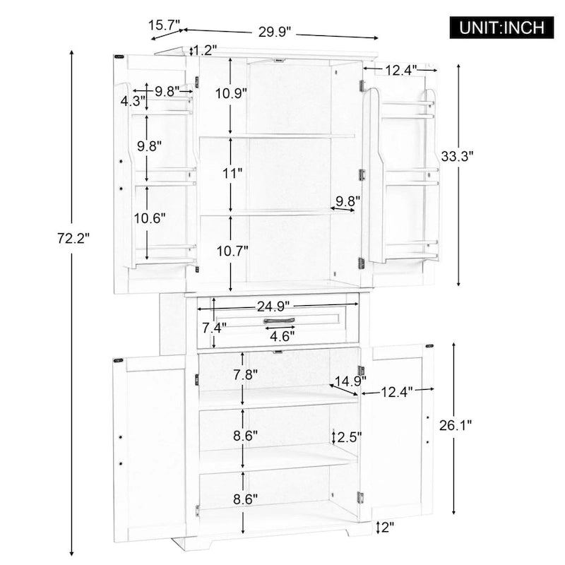 Mobiletto portaoggetti da bagno con ante e cassetto, spazio di archiviazione multiplo, ripiano regolabile