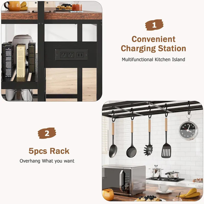 47 Tavolo da cucina con isola, supporto per microonde, ripiano per forno con spazio di archiviazione - 47P x 28W x 72H