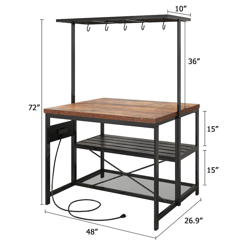 47 Tavolo da cucina con isola, supporto per microonde, ripiano per forno con spazio di archiviazione - 47P x 28W x 72H