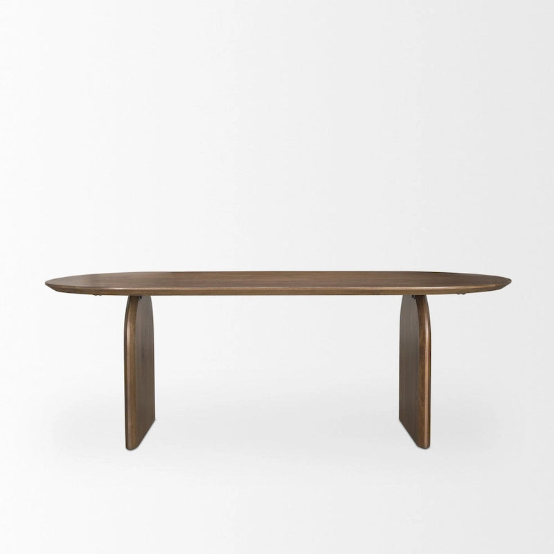 Tavolo da pranzo ovale Isla con piano in legno marrone scuro e gambe arcuate - 86,5 L x 39,0 P x 30,0 A