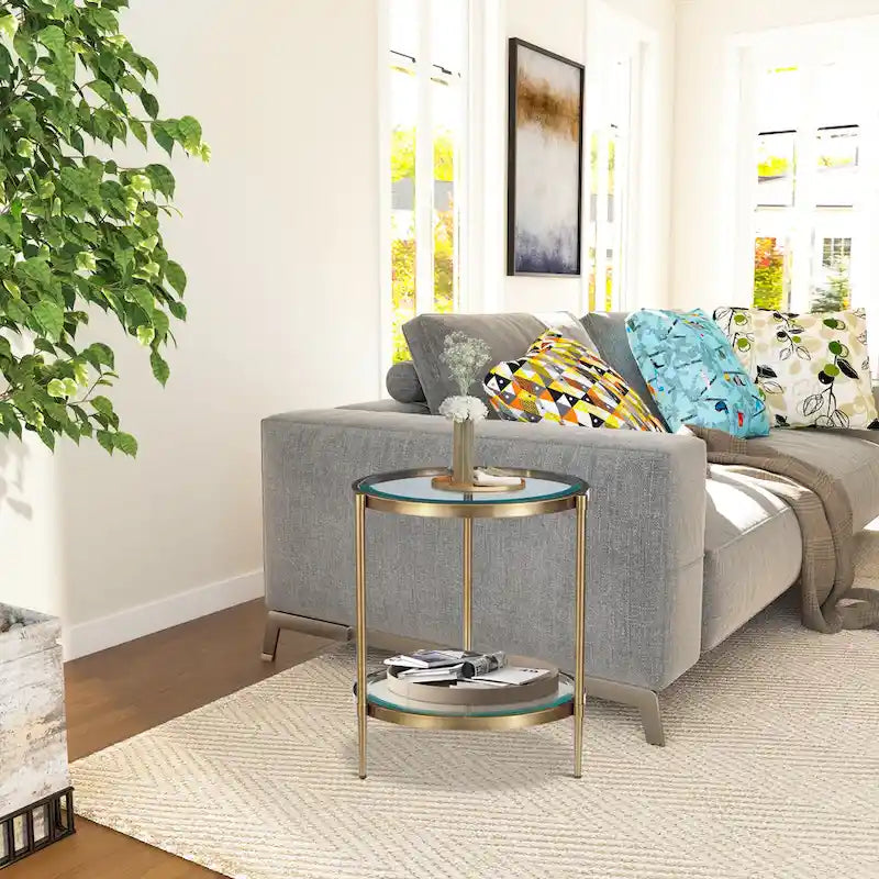 Tavolino rotondo piccolo in vetro temperato