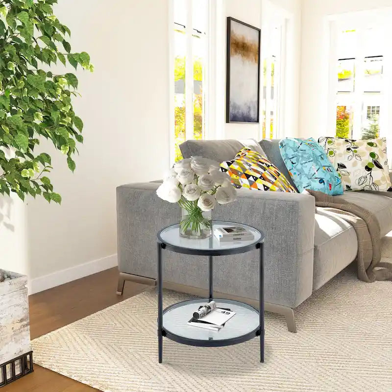 Tavolino rotondo piccolo in vetro temperato