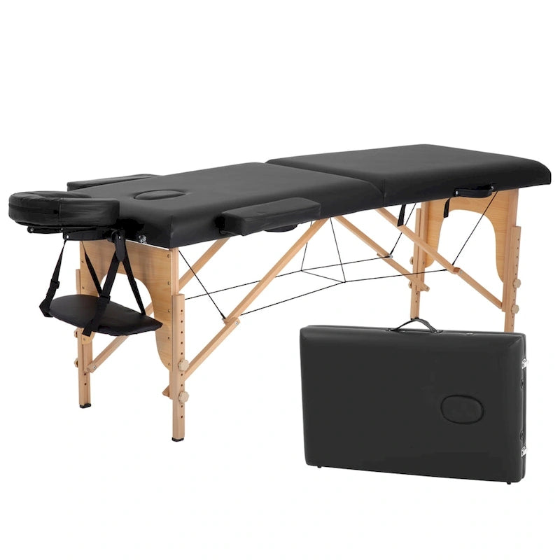 Lettino da massaggio pieghevole portatile Matthew Black con altezza regolabile, braccioli e cuscino respiratorio