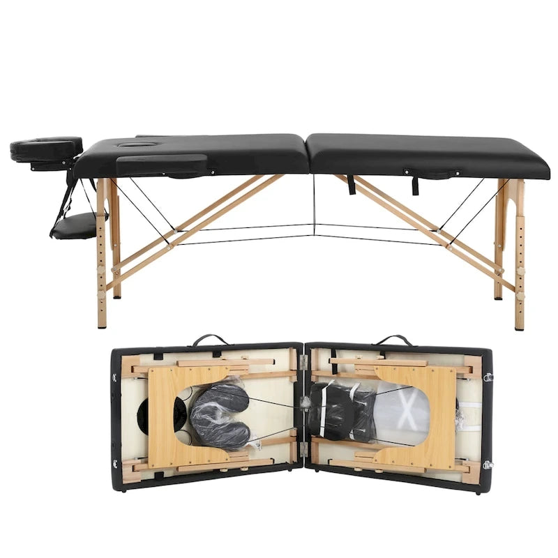 Lettino da massaggio pieghevole portatile Matthew Black con altezza regolabile, braccioli e cuscino respiratorio