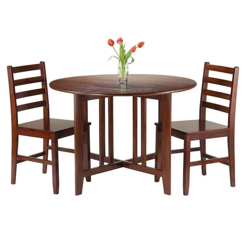 3-Pc Drop Leaf Table with Ladder-back Chairs, Walnut