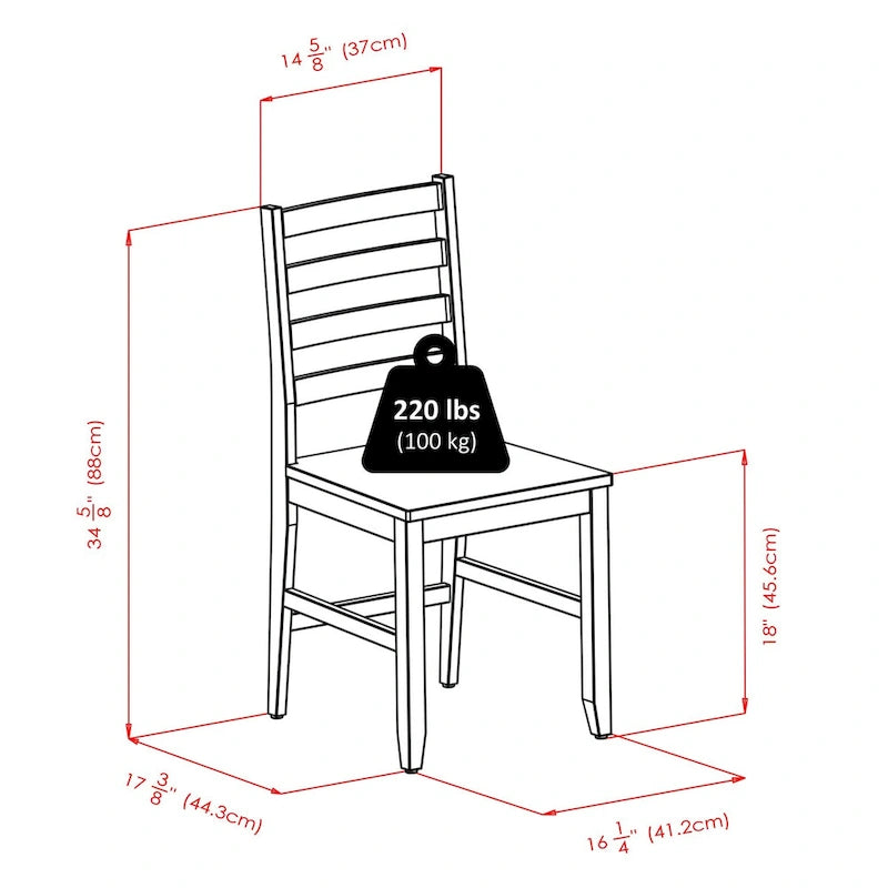 Tavolo a ribalta da 3 pezzi con sedie con schienale a pioli, noce