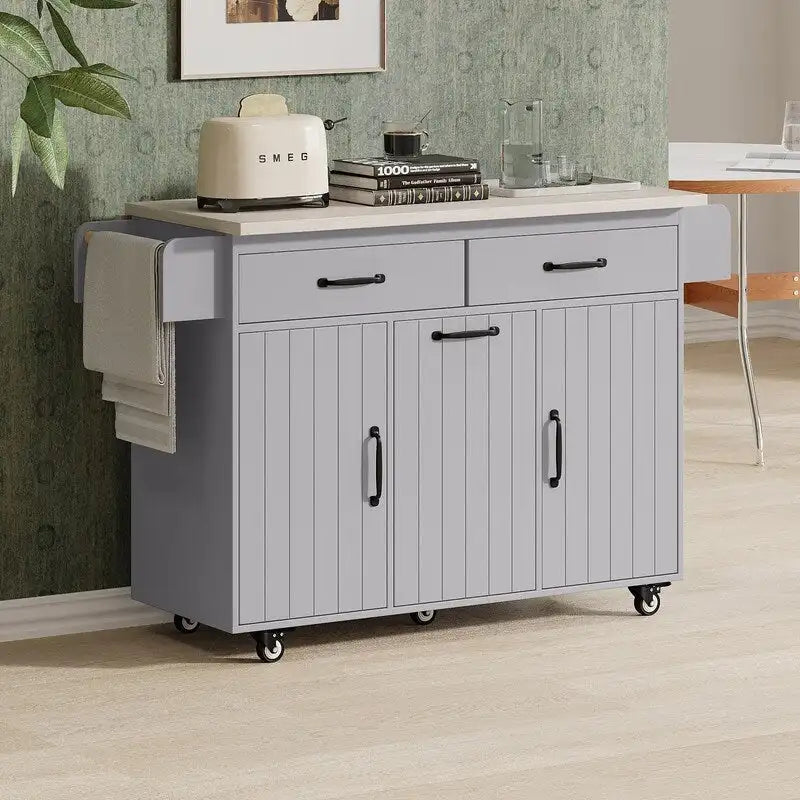 Isola da cucina mobile con cestino, carrello da cucina con ripiano ribaltabile, ripiano regolabile