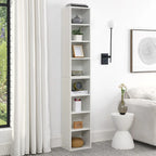 Torre portaoggetti multimediale a 8 livelli, mobiletto portaoggetti sottile per CD e DVD con ripiani regolabili, libreria multifunzionale a due piani