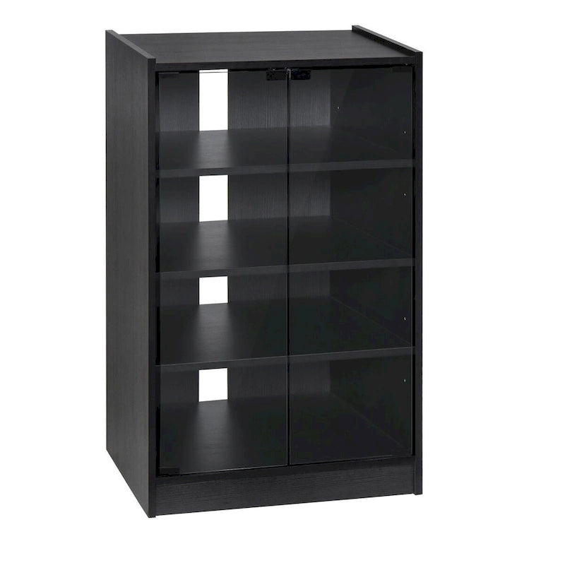5-Tier Media Stand Cabinet with 3-Level Adjustable Shelves, Tempered Glass Doors, and Cable Management, Distressed Black