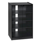 5-Tier Media Stand Cabinet with 3-Level Adjustable Shelves, Tempered Glass Doors, and Cable Management, Distressed Black