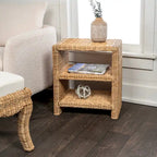 Spiroa 22 Coastal Bohemian Rattan/Wood 3 Tier End Table, Natural, by JONATHAN Y - 22.04