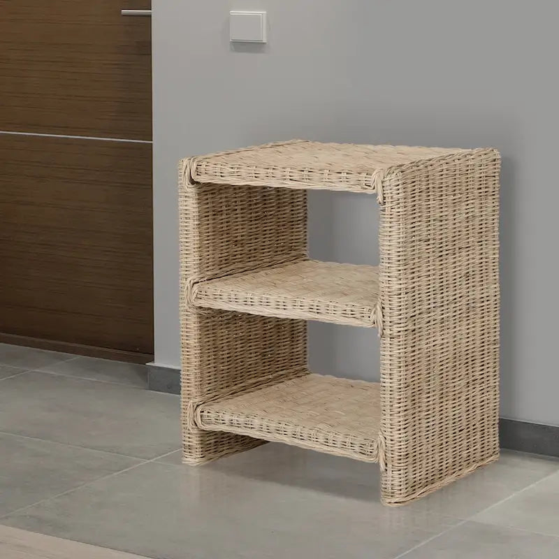 Tavolino Spiroa 22 Coastal Bohemian Rattan/Wood a 3 ripiani, naturale, di JONATHAN Y - 22.04