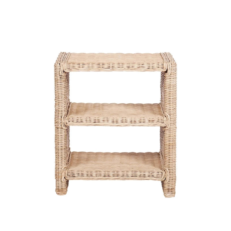Tavolino Spiroa 22 Coastal Bohemian Rattan/Wood a 3 ripiani, naturale, di JONATHAN Y - 22.04