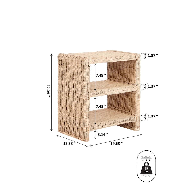 Tavolino Spiroa 22 Coastal Bohemian Rattan/Wood a 3 ripiani, naturale, di JONATHAN Y - 22.04