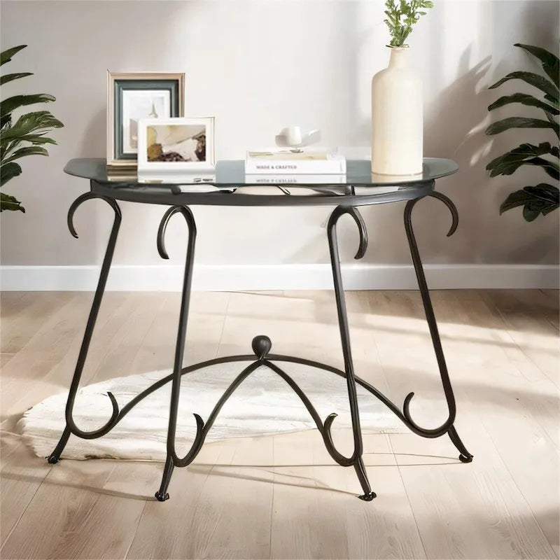 Tempered Glass Table Coffee Table with Metal Frame