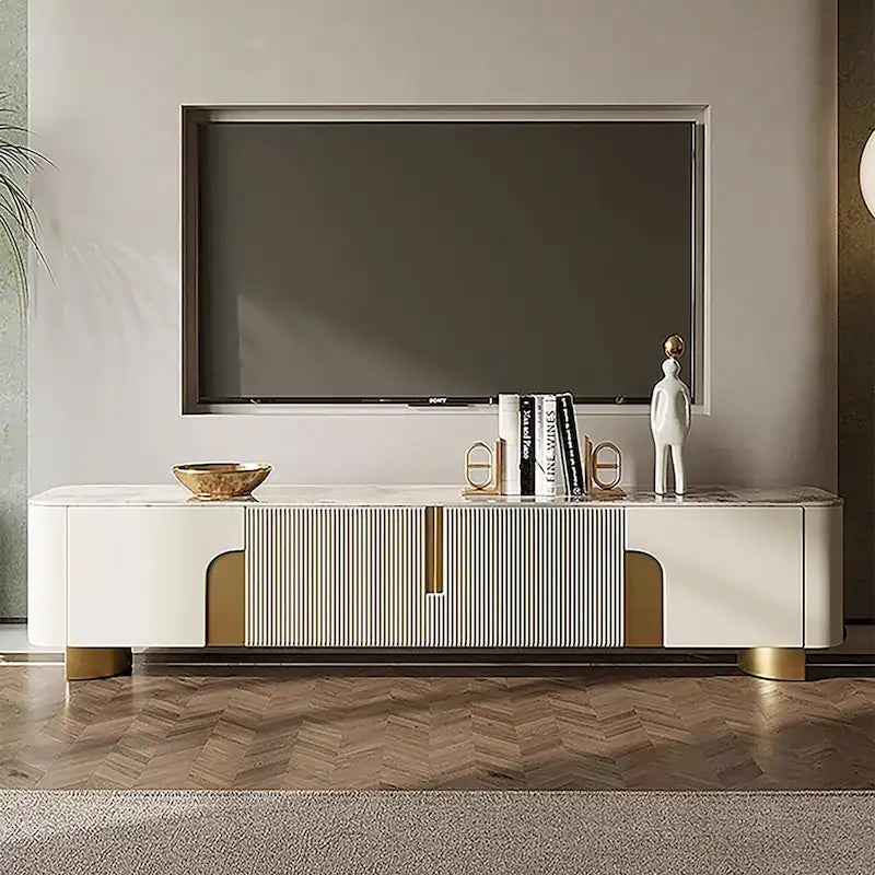 78.7 Media Console with 3 Drawers, white Color, Sintered Stone Table-top - 78.74