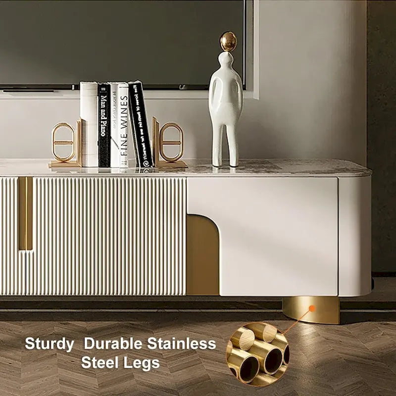 78.7 Mobiletto porta TV con 3 cassetti, colore bianco, piano in pietra sinterizzata - 78.74