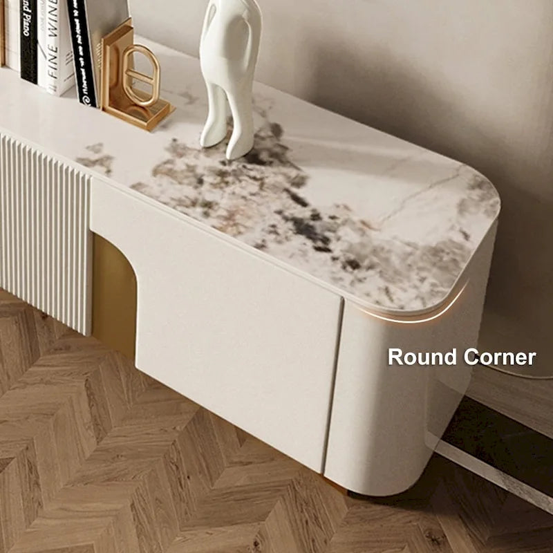 78.7 Mobiletto porta TV con 3 cassetti, colore bianco, piano in pietra sinterizzata - 78.74