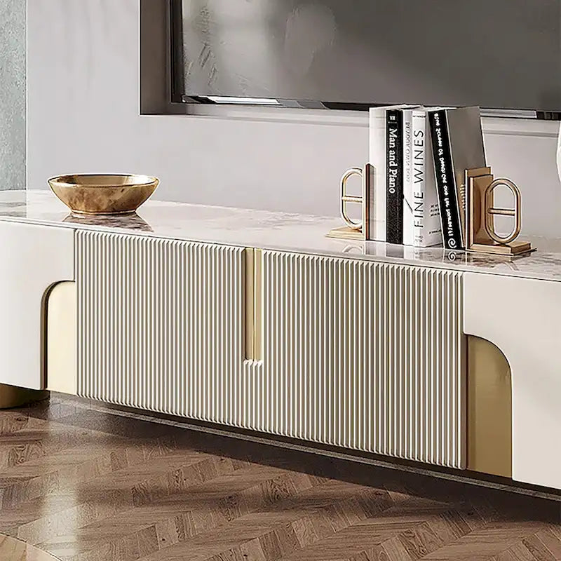 78.7 Mobiletto porta TV con 3 cassetti, colore bianco, piano in pietra sinterizzata - 78.74