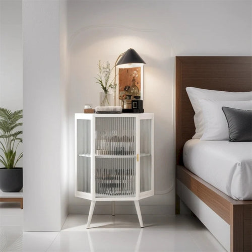 Mobiletto angolare da pavimento da 22,25 pollici con anta in vetro temperato e ripiani portaoggetti