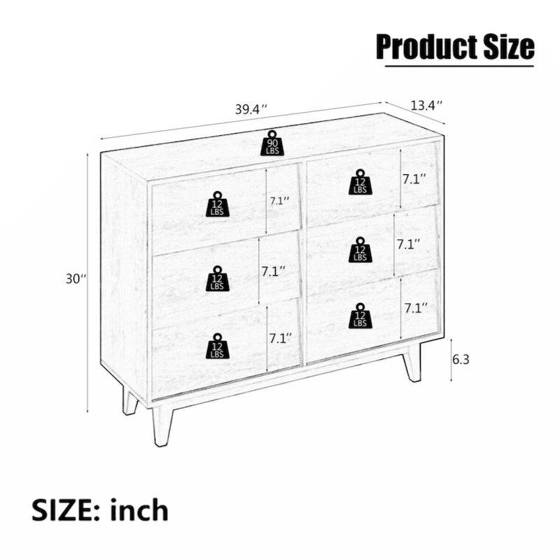 Cassettiera doppia a 6 cassetti con design in stile vintage e smussato