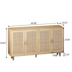 Mobiletto decorativo in rattan a 4 ante - 62,2 L x 15,75 P x 34,25 A