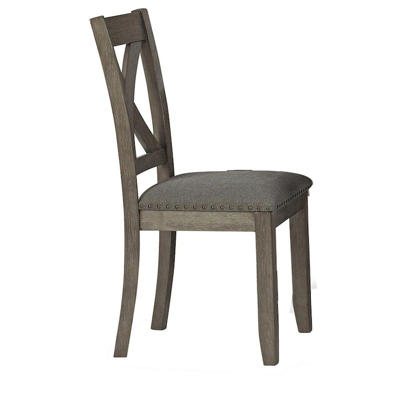 Set da pranzo da 7 pezzi, sedie con schienale a traliccio, legno grigio scuro, poliestere