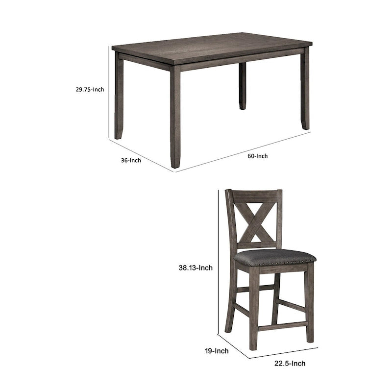 Set da pranzo da 7 pezzi, sedie con schienale a traliccio, legno grigio scuro, poliestere