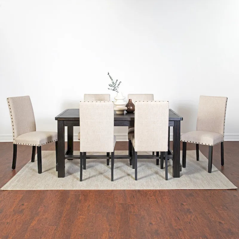 Set da pranzo contemporaneo Muzzi di Roundhill Furniture, composto da 7 pezzi, tavolo da pranzo con 6 sedie eleganti