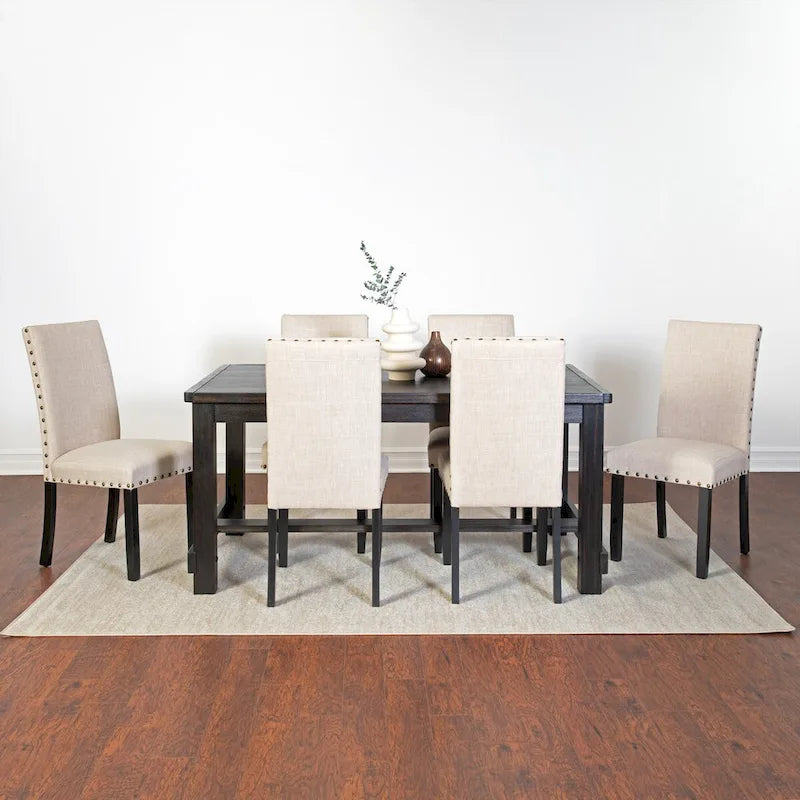 Set da pranzo contemporaneo Muzzi di Roundhill Furniture, composto da 7 pezzi, tavolo da pranzo con 6 sedie eleganti