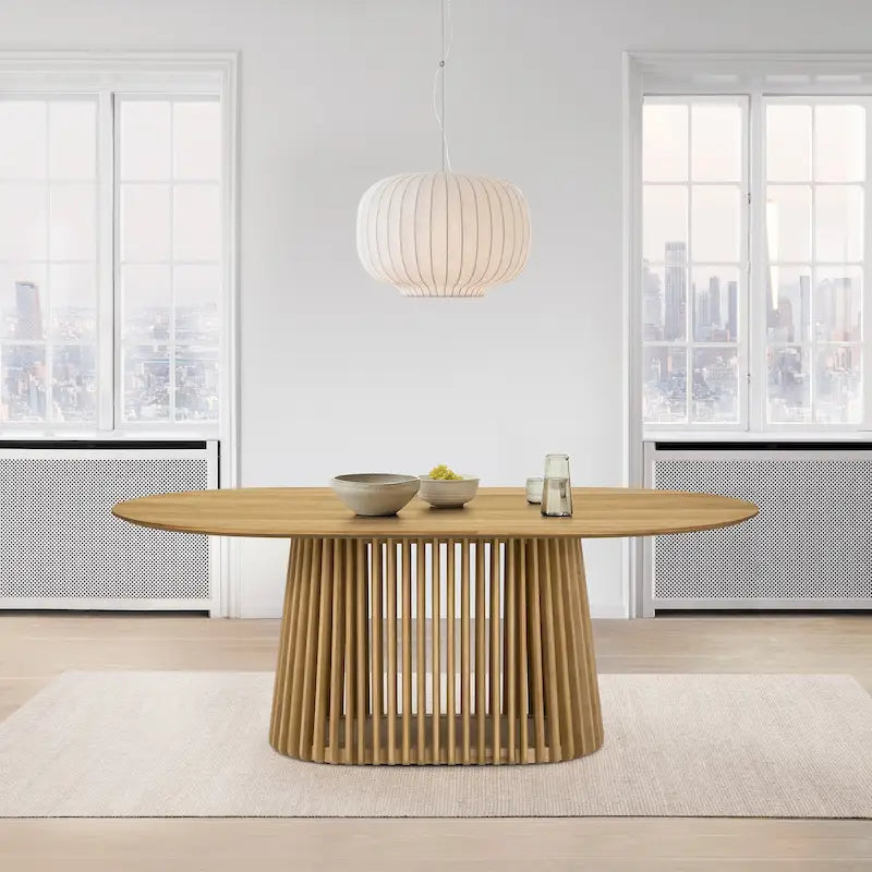 Tavolo da pranzo ovale in legno massello Pasadena da 79 pollici con base a doghe