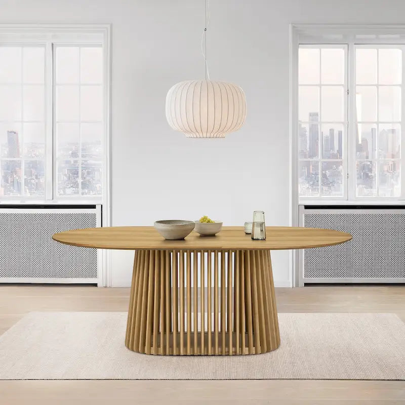 Tavolo da pranzo ovale in legno massello Pasadena da 79 pollici con base a doghe