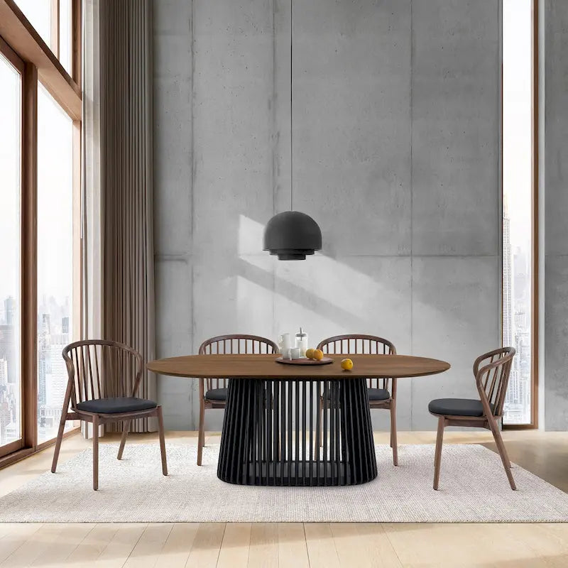 Tavolo da pranzo ovale in legno massello Pasadena da 79 pollici con base a doghe