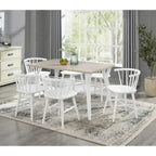 Roundhill Alwynn White and Natural Wood 7-piece Dining Set, Dining Table with 6 Windsor Chairs