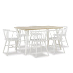 Set da pranzo Roundhill Alwynn in legno bianco e naturale da 7 pezzi, tavolo da pranzo con 6 sedie Windsor
