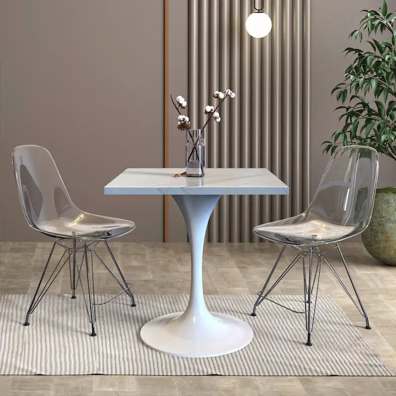 Tavolo da pranzo quadrato LeisureMod Verve con piano in resina e base in acciaio bianco per cucina e sala da pranzo