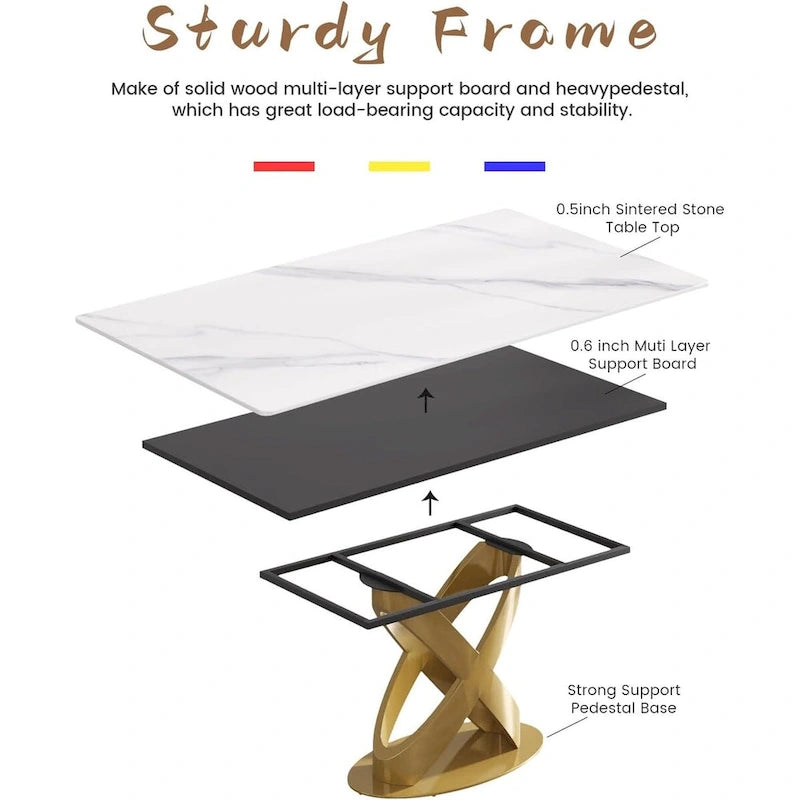 Tavolo da pranzo in pietra sinterizzata bianca da 70 cm con piedistallo in acciaio inossidabile dorato