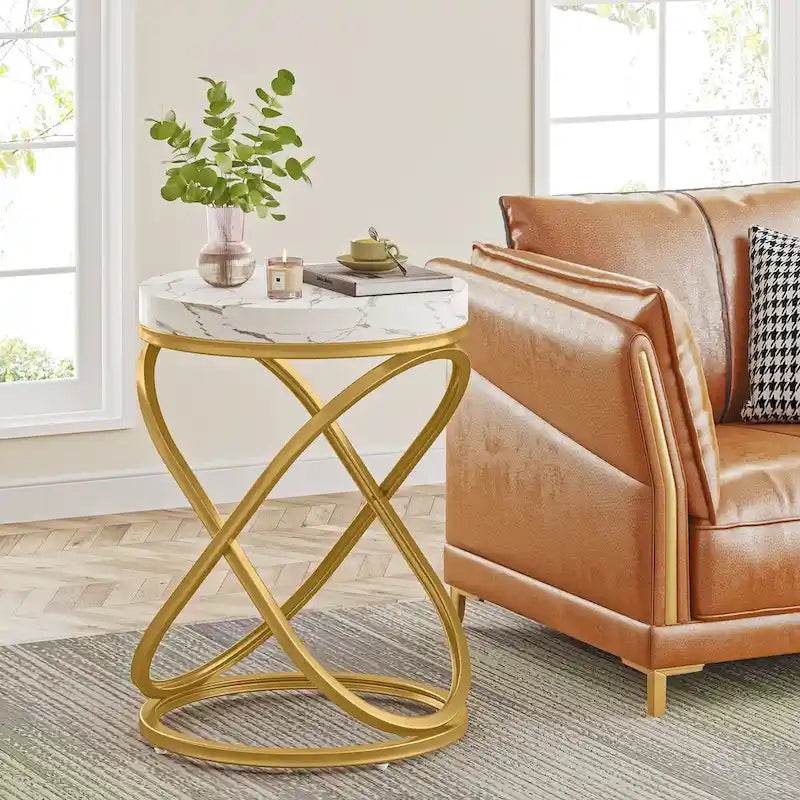 Tavolino rotondo con struttura in metallo per soggiorno (set di 2) - 2 pezzi