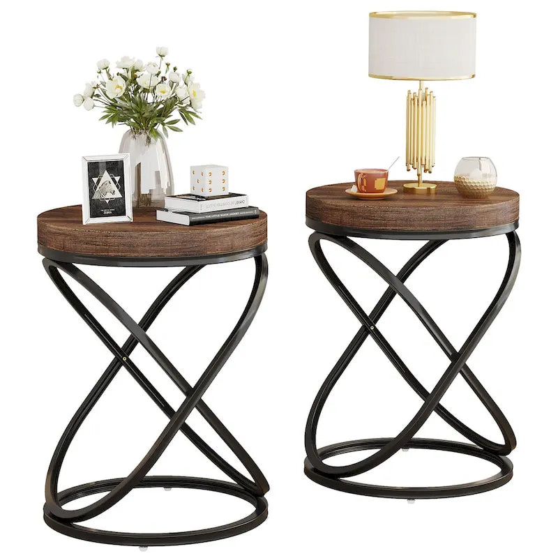 Tavolino rotondo con struttura in metallo per soggiorno (set di 2) - 2 pezzi