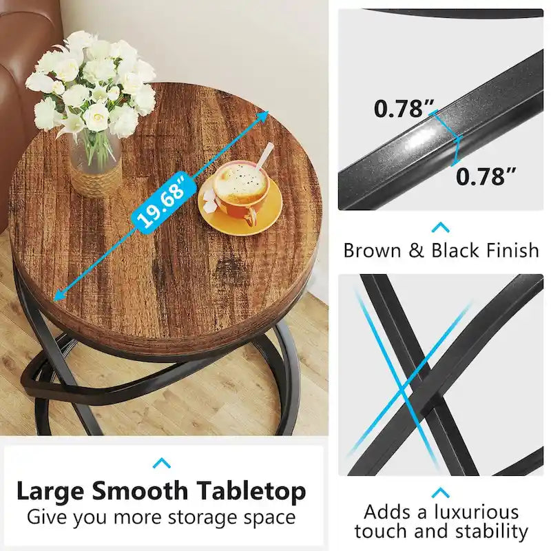 Tavolino rotondo con struttura in metallo per soggiorno (set di 2) - 2 pezzi